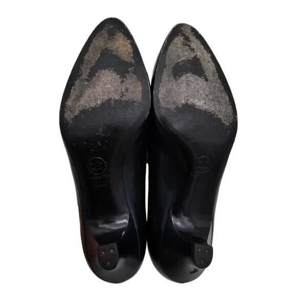 Chanel CC Vintage Kitten Heel Pump Black Leather Pointed Toe Size 37.5 US 6.5 7 - Picture 8 of 12